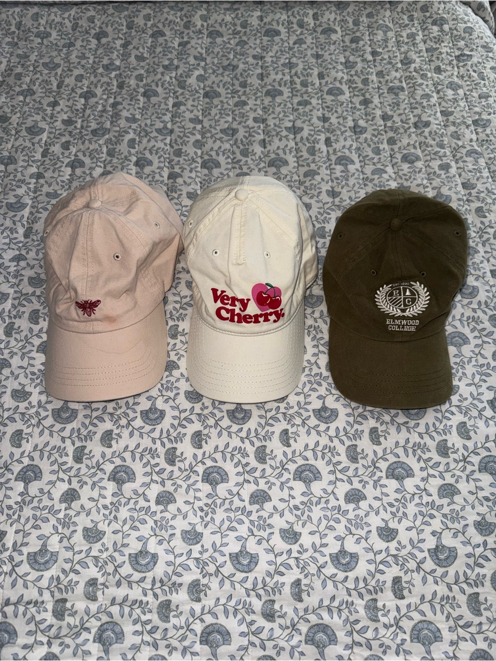 Cream "Very Cherry" Embroidered Baseball Cap + Two Cotton Hats